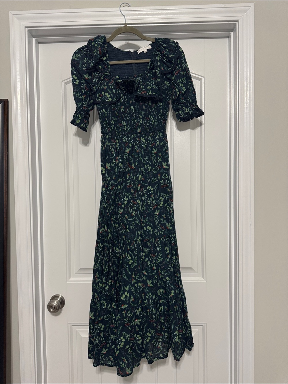 Ivy City Co Dark Green Floral Ruffle Maxi Dress